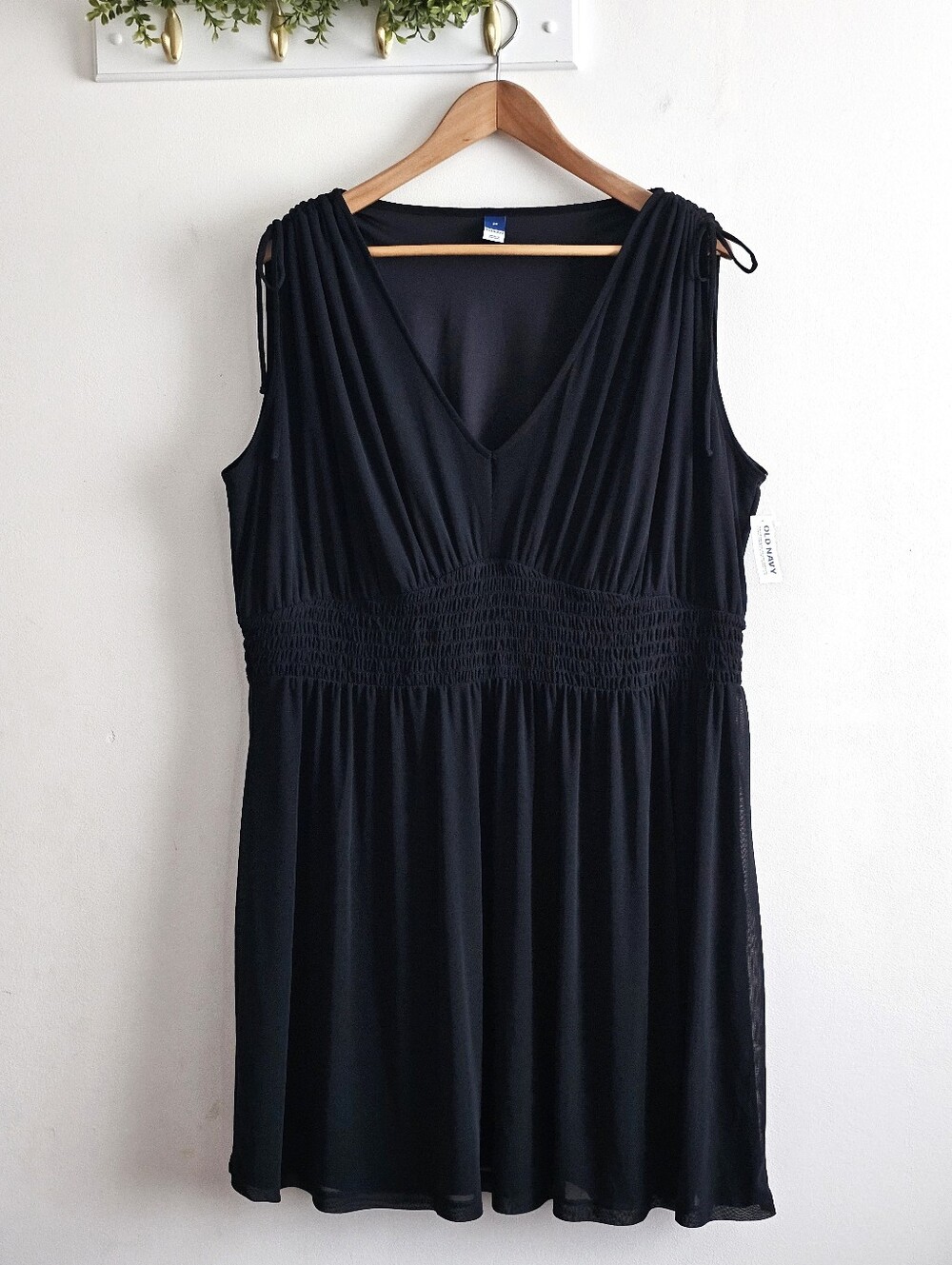 NWT Old Navy Waist-Defined Sleeveless Tie-Shoulder Smocked Mesh Mini Dress
